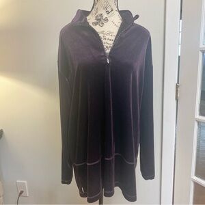 Womens Vintage Size L Purple Velour 1/4 Zip with Diamanté details Sweatshirt